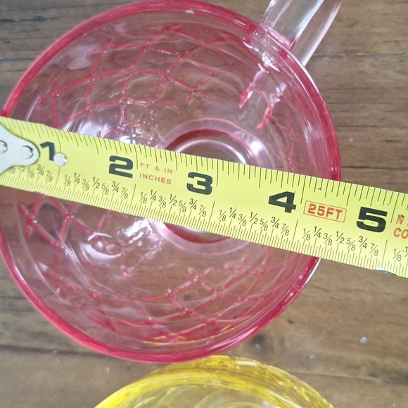 Yellow and Pink Footed Glass Teacups - Picture 5 of 6